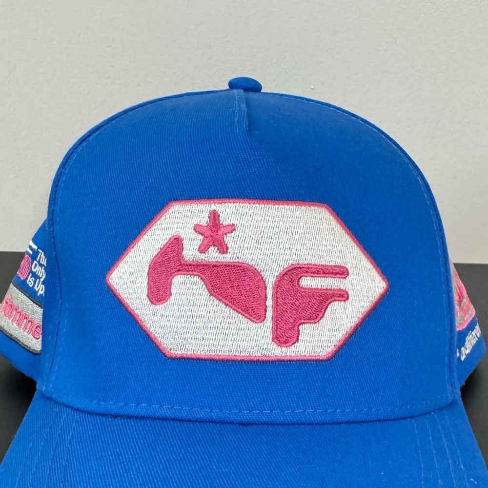Blue Trucker Hat with Pink Logo - Unbranded